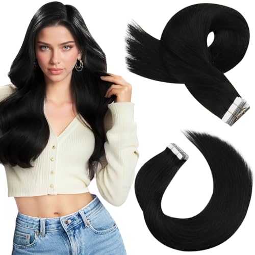 Moresoo Tape in Hair Extensions Natural Black 22in 20Pcs 50g