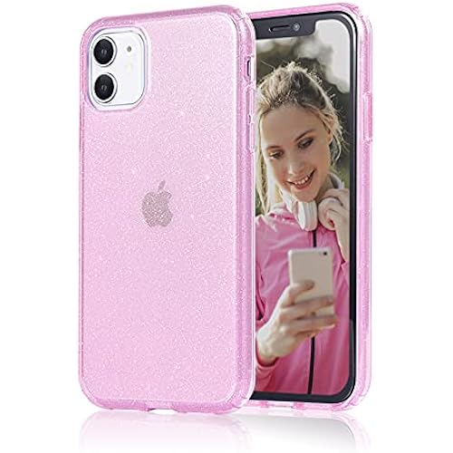 JJGoo Compatible with iPhone 11 Case, Glitter Sparkle Bling Anti-Scratch Shockproof Protective Flexible Phone Cases Cute Slim Thin Cover for Women Girls (6.1 inch) 2019 -Pink Glitter