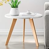 Xuejuanshop—Kaffeetische Modny, kreatywny, nordycki, okrągły stolik kawowy, prosty do salonu, stolik do herbaty, lite drewno nogi, stolik kawowy biały (kolor : B)