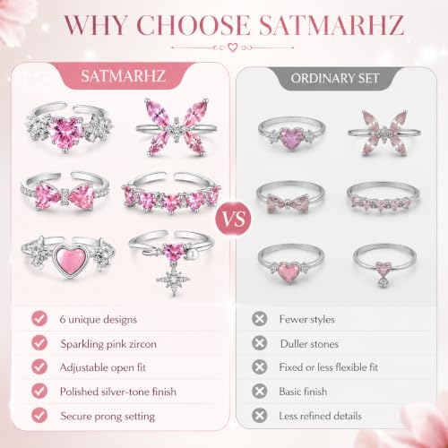 Image of Satmarhz 6pcs Adjustable Stylish Jewelry Set Minimal Elegant Daily Wear Office School Travel Fashion ring for women Comfortable Fit Durable Anti Fade Design Versatile Look Cute women rings Trend Accessory Modern finger rings for women stylish Gift Idea adjustable rings