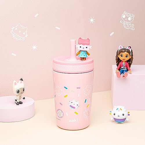 Image of Zak Designs DreamWorks Gabby's Dollhouse Kelso Toddler Cups For Travel or At Home, 12oz Vacuum Insulated Stainless Steel Sippy Cup With Leak-Proof Design is Perfect For Kids (Cakey Cat)