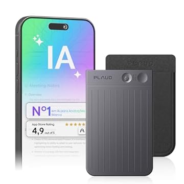 Gravador de voz com IA, gravador de áudio PLAUD NOTE c/capa, controle de aplicativo, transcrição e resumo com tecnologia de IA, suporte a 112 idiomas, 64GB, para aulas, reuniões, chamadas, preto
