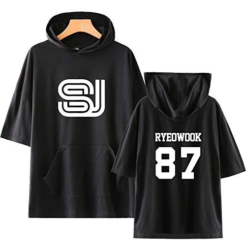 Hoodies T Shirts Camiseta con Capucha de Manga Corta Impresión de Cartas Tops Shirts de Verano tee para Hombres y Mujeres HeeChul LeeTeuk YeSung ShinDong DongHae EunHyuk