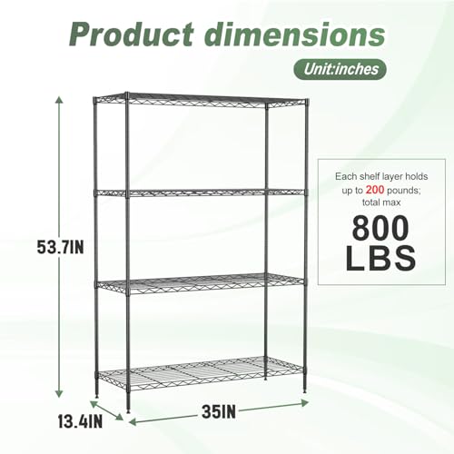 BestOffice 4-Tier Wire Shelving Unit, 800 LBS Heavy Duty Metal Storage Shelves, Adjustable Wire Shelf for Garage, Kitchen, Pantry, Utility Shelving Rack with Leveling Feet, Black thumbnail 3