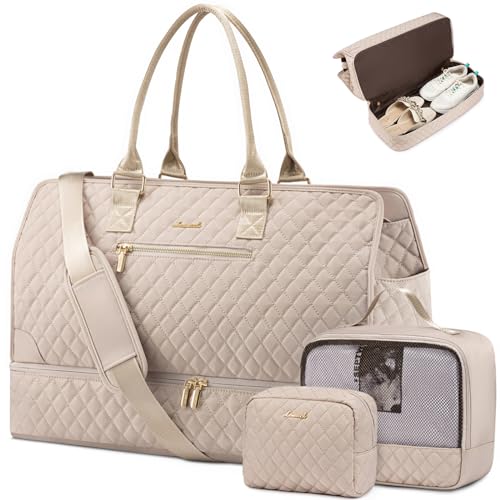 Image of LOVEVOOK Weekender Travel Bags for Women,Large Carry on Duffle Bag with Shoe Compartment,Overnight Bag with Toiletry Bag,Hospital Bag for Labor Delivery,Gym Tote Bag 3 Pcs Set