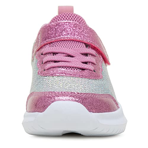 Toandon Little Girls Kids Sneakers Sequins Shoes Breathable Lightweight Elastic Band Athletic Sport Running Walking Fashion Child Strap Non Slip Hook And Loop Closure Sneakers Purple Silver Size 3 #TOP3