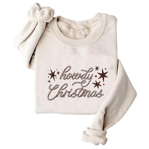 Image of TONGCHEN Howdy Christmas Cowgirl Cowboy Black Sweatshirt for Women Pullover Western Christmas Winter Season Gifts (US, Alpha, Small, Regular, Regular, Khaki)