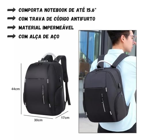 Mochila mala Notebook Executiva Escola Impermeável Resistente Costura Reforçada com USB (preto)