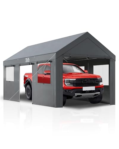 FANPAT Heavy Duty 10x20 Carport, Waterproof UV Resistant Portable Garage Shelter with Rustproof Steel Frame, All Weather Protection for Vehicles Boats Equipment (Gray, 10x20ft)