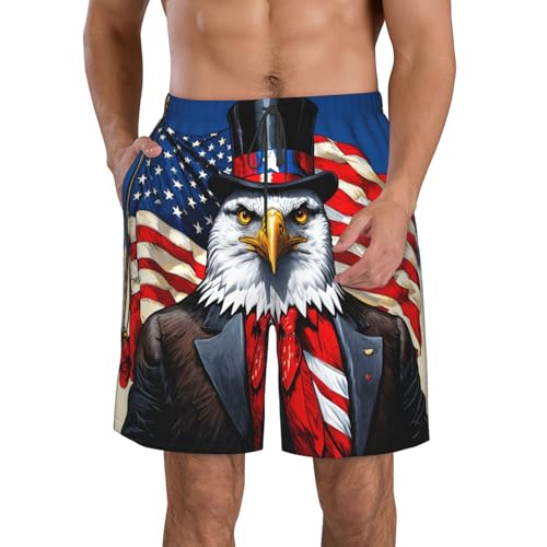 American Bald Eagle Print Stylish Beach Shorts Swim Trunks Lightweight Breathable Summer Outdoor Activities
