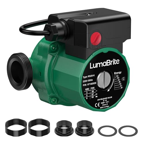 LumaBrite Umwälzpumpe Heizung - Zirkulationspumpe Warmwasser Heizungspumpe mit 3 Geschwindigkeitsstufen (46W/67W/93W) Warmwasser Heizung für Zentralheizung Baulänge 180mm 220V