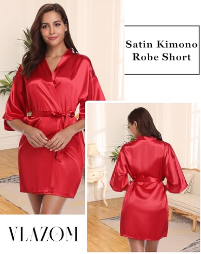 Vlazom Womens Kimono Robes Dressing Gown Satin Bathrobe Nightdress Short Style Bridal Robe2