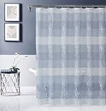 Linen Shower Curtain Waterproof Machine Washable 3D Embroidered Floral Design on Ombre White Shower