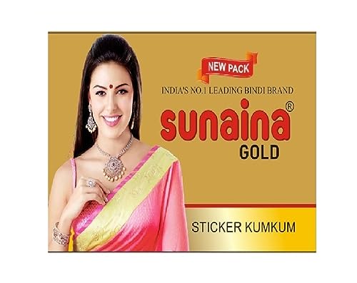 Image of Sunaina New Gold Sticker Kumkum Forehead Dark Red Round Pottu Bindis Velvet Bindi Box With 15 Cards /Flaps For Women & Girls (GDR-2 (15MM))