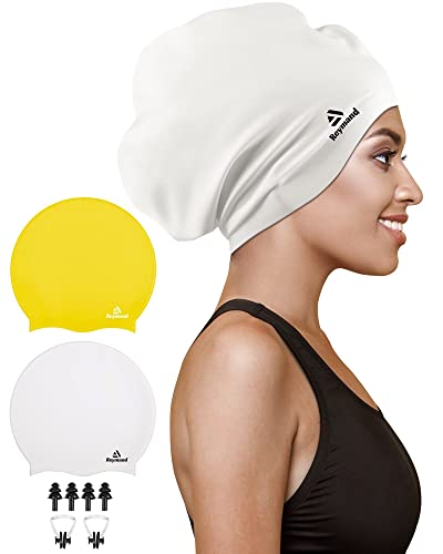 2 Pack Extra Large Swim Cap For Braids And Dreadlocks, Silicone Swimming Caps For Long Hair, Weaves, Extensions, Curls & Afros, Waterproof Adult Swim Hats Bathing Caps For Women Men(Yellow+White) #TOP2