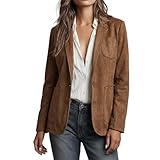 Blazer de ante para mujer, chaqueta de ante vintage, chaqueta de manga larga, estilo occidental, abrigo con bolsillos, chaqueta de otoño retro, elegante, chaqueta de negocios de un solo color, O Café