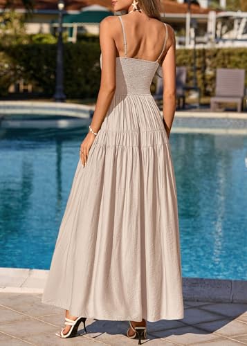 Image of KIRUNDO Maxi Dresses for Women 2026 Summer Sleeveless Spaghetti Strap Long Flowy Beach Vacation Dress Boho A Line Sundress
