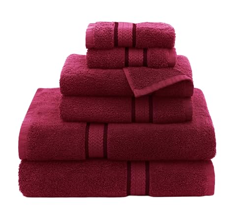 COTTON CRAFT Ultra Soft 6 Piece Towel Set - 2 Large Bath Towels 2 Hand Towels 2 Washcloths - Absorbent 580 GSM Quick Dry Everyday Luxury Hotel Bathroom Spa Gym Shower Pool - 100% Cotton - Burgundy