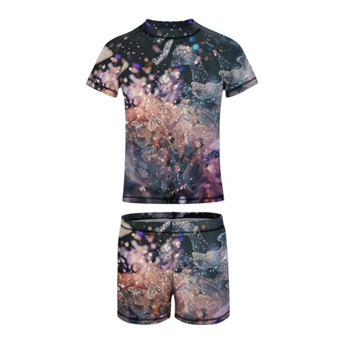 Purple Glittery SparklesChildren's Casual Swimsuit Set - Simple and Versatile2