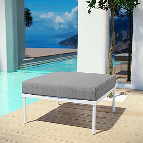 Afuera Living Outdoor Patio Aluminum Fabric Ottoman in White/Gray