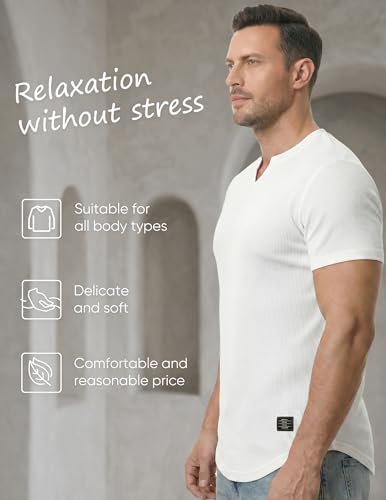 Image of JMIERR Mens Muscle Slim T Shirts Texture V Neck Longline Henley Gym Workout Athletic Tee Shirt
