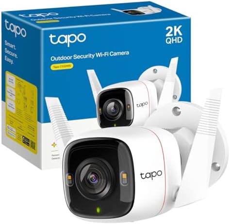 Tapo C320WS Indoor and Outdoor Wi-Fi Surveillance Camera, 2K QHD 4MP Resolution, Color Night Vision, Real-Time Notifications, IP66 Waterproof