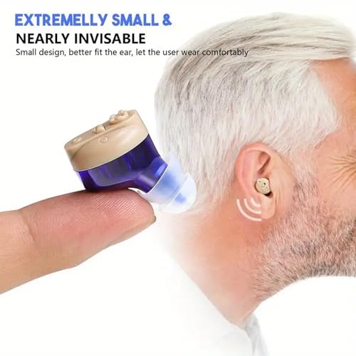 Image of Aika AG-7901 Rechargeable Hearing Aid with Adjustable Sound Amplifier - Ideal for Elderly and Deafness - Includes Charging Case (1 Pcs, Red-Blue, for Both Ear)