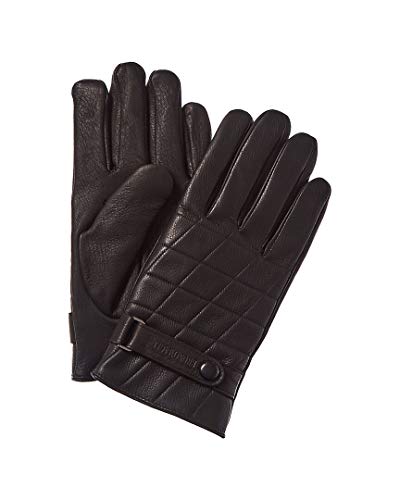 Bruno Magli Men's Quilted Leather Gloves With Wrist Strap - 100% Nappa Leather, Cashmere-Lined Luxury Winter Glove Pair, (Black, Large/Size 9) #TOP7
