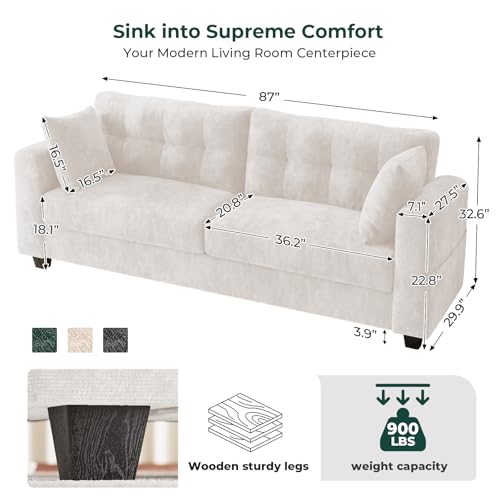 Image of 87 inch Loveseat Sofa for Living Room, Modern Chenille Cloud Couch with USB /Type-C Charging Ports, Side Pockets, Removable Cover, Wide Armrests, Small Couch for Small Space, Easy Assembly, Beige