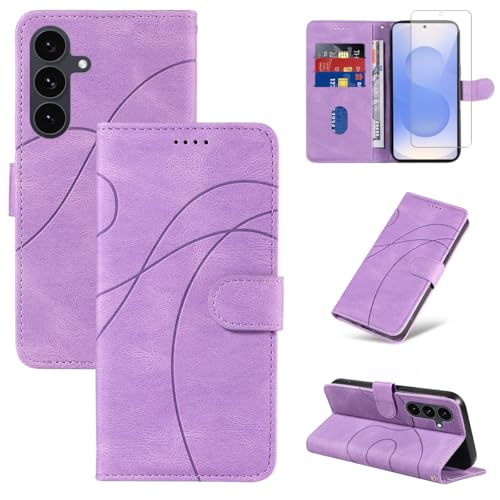 Reshias Cover Compatibile con Samsung Galaxy S25 Fe 5G (Non per S25) con 1 Pezzo Vetro Temperato Pellicola Protettiva, Pelle PU e Flip Custodia, Funzione Supporto e Portafoglio Caso (Viola)
