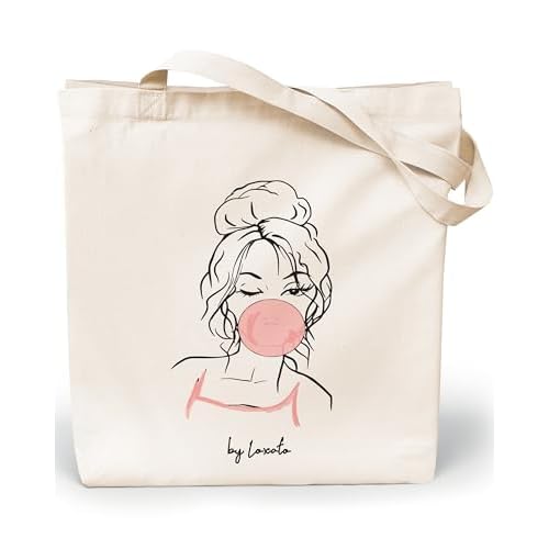 Loxato Bolsa Tela Tote Bag Tela Bolsos Bandolera Mujer Bolsas de Algodón Natural 100% Bolsas Reutilizables Extra Ancho 8cm Asas Largas 70cm 220 gr/m2 Bolsas de Tela Bonitas Bolsas de Tela Grande