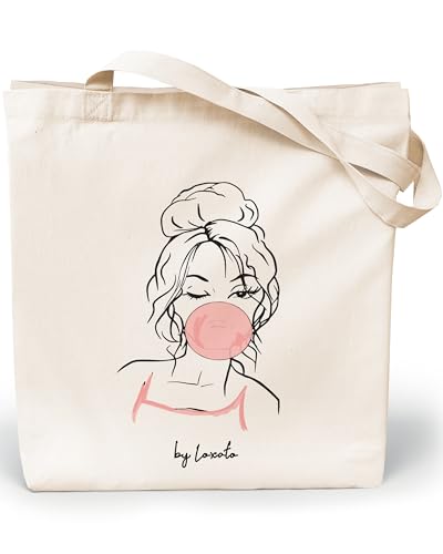 Loxato Bolsa Tela Tote Bag - Bolsos Bandolera Mujer - Bolsas de Algodón Natural 100% Reutilizables - Extra Ancho 8cm Asas Largas 70cm 220 gr/m2 - Bolsas de Tela Bonitas