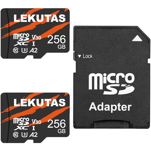 LEKUTAS 256GB Micro SDJ[h 2pbN microSDXC UHS-I tbV[J[h TFJ[h A_v^[t 100MB/b C10 U3 A2 V30 tHD 4K UHDrfI^p TFJ[h