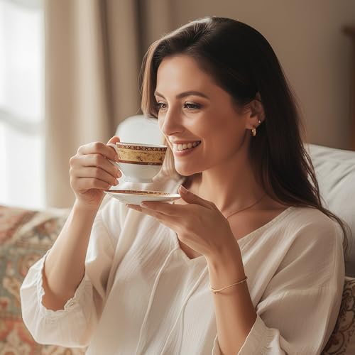 Image of U.P.C. Cup with Saucer Set of 12 Pcs | Tea /Coffee Cups | Ceramic | Microwave & Dishwasher Safe | Bone-Ash Free | Extra Strong | Super Light | Crockery Set Ideal for Daily (N-Cup white-34)