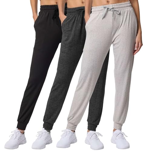 Image of 3 Pack Women's Joggers Sweatpants Lounge Pants Yoga Workout Pajama Pockets | Available In Plus Size, Stretchy, Loose, Comfy, Drawstring, Athletic, Casual, Travel, Summer, Gym, Hiking, Dance, Running