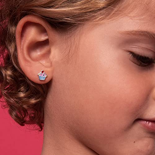925 Sterling Silver Enamel Cupcake Screw Back Earrings for Young Girls and Pre-teens - Cupcake Girl Studs for Daily Use - Small Stud Earrings for Girls - Hypoallergenic and Lightweight Earrings3
