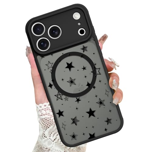Image of KANGHAR Case for iPhone 17 Pro Max Stars Pattern | [Compatible with Magsafe] Cute Protective Magnetic Case for Girls Women Men Black
