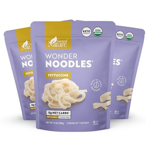Wonder Noodles Keto Pasta - Fettuccine - Zero Carbs, Gluten-Free, Kosher, Vegan, Low-Calorie -Organic Konjac Noodles - (6 Individually Sealed Packs of 7oz each)