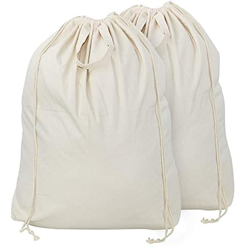2 Pcs Canvas Laundry Bags with Carrying Handles & Drawstring Closure, Machine-washable Laundry Basket Hamper Liner Replacement Bags Cover