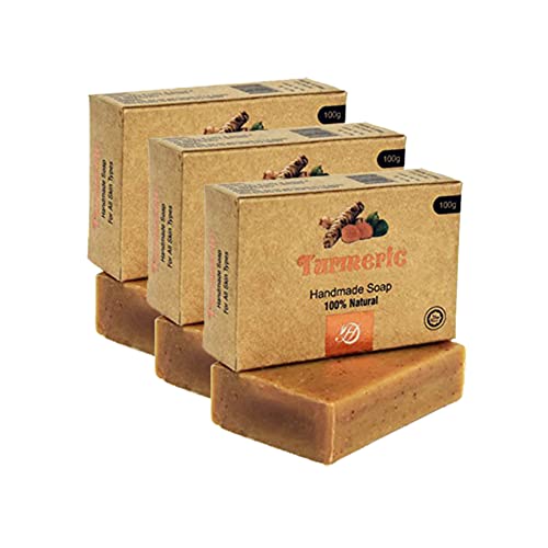 Herboganic Natural Turmeric Soap bar for Face - Handmade with Organic ingredients for body 3.5 oz - Speeds up the Renewal of Skin Cells (Pack of 3)