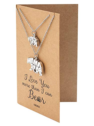 quan jewelry Set of 2 Daughter or Son and Mama Bear Pendant Necklaces with Greeting Card, Mother Daughter Gifts, Mother's Day Gift, Silver Tone - Handmade (Mother Daughter Son Gift)3