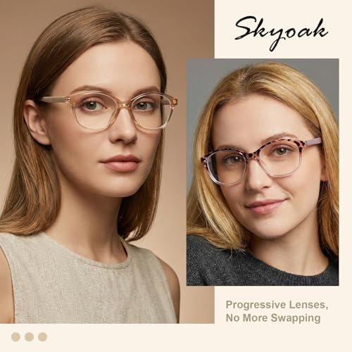 Image of SKYOAK 2 Pack Vibrant Progressive Multifocus Reading Glasses Women, Stylish Spring Hinge Multifocal Readers, Lightweight Anti Blue Light Computer Eyeglasses for Near Range (Pink & Tortoise, 2.0x)