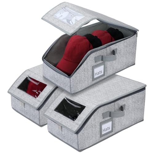 PH PandaHall 3 contenitori impilabili per cappelli, organizer per cappelli da baseball, scatole portaoggetti con coperchio trasparente per uomo, donna, armadio, camera da letto, casa, viaggi, regalo