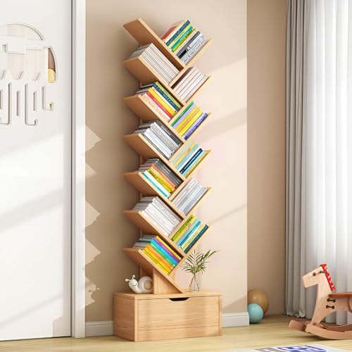 Libreros Y Estantes, Home SPOWAY Librerías de Suelo,Estantería en Forma de Árbol, 14 Capas Estante de Almacenamiento de Libros, Puede Almacenar CD/Libros, Adecuado para Dormitorios,...