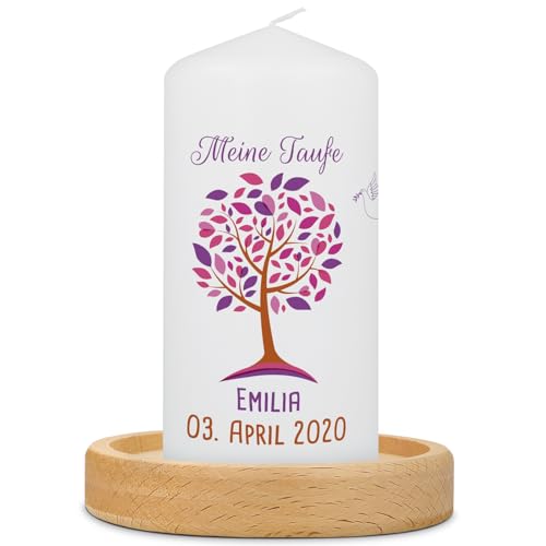 GRAVURZEILE Vela de bautizo con nombre, fecha y mensaje de bautizo – Vela de alta calidad 120/57 mm brillante impresa – Regalo de bautizo personalizado para niñas y niños – Vela pequeña rosa