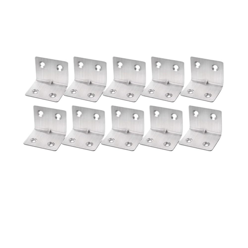Sunrrafck 4 Holes- 10Pcs 10Pcs Universal Stainless Steel Corner Bracket 90 Degree Right Angle Fixed Wood Furniture Bedframe Cabinet Accessorie(4 Holes- 10Pcs)
