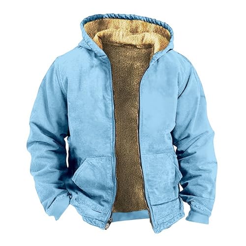 Sudadera con capucha y cremallera completa para hombre, con forro polar, chaqueta larga y cálida con manga larga, ajuste holgado, chaqueta gruesa para exteriores, senderismo, viajes, caminata, azul