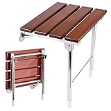Duschsitz Wandmontage Klappbar, Duschklappsitz Klappsitz Dusche Wandmontage bis 160kg, Massivholz, Stahlrahmen, 38 x 34 cm, Holz Duschstuhl, Rutschfester Duschhocker für Senioren Kinder