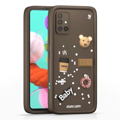 Image of Bintage Back Cover Compatible for Samsung Galaxy A51 | Cute 3D Taddy Ball Bear Milk Cake Coffee Silicon Case Full Body & Camera Protection - Brown