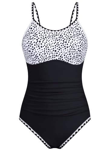 Image of XiaoMoSha Girls One Piece Swimsuit Adjustable Straps Bathing Suit Teen Girl Color Block Trim Padded Beach Swimwear 6-16 Years